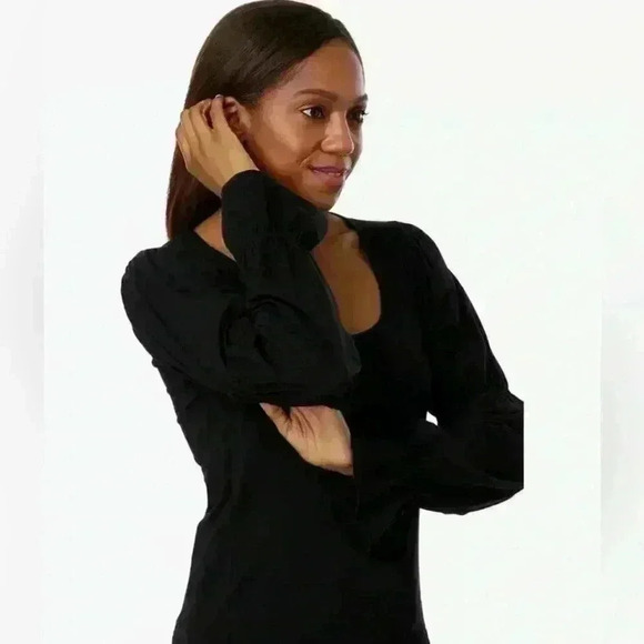 NWT Bobi Los Angeles Smocked Long Sleeve Top ~ Black ~ Large - Picture 4 of 11